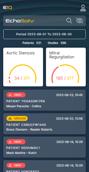 Mobile version of EchoSolv™ Discovery Screen