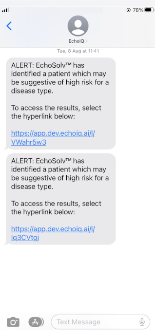 Picture of EchoSolv SMS Alert messages